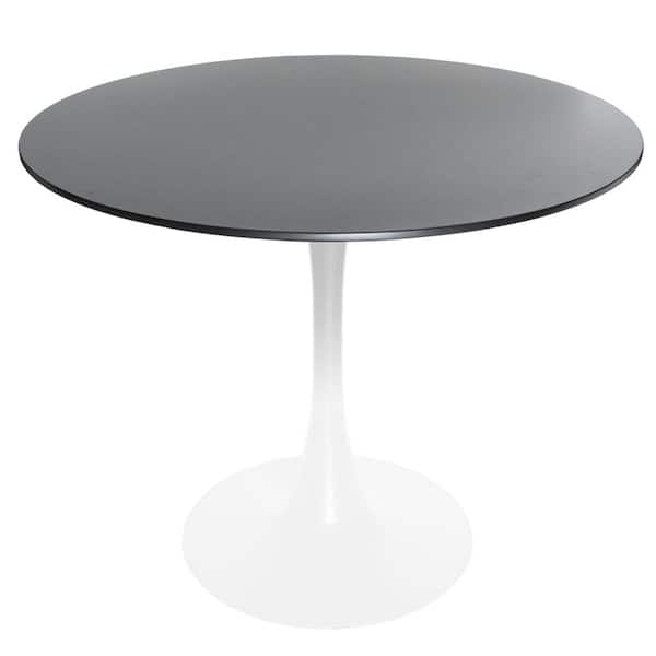 Leisuremod Bristol Mid Century Modern Round Table with a 31 Wood Top and Iron Pedestal Base in Gloss Finish, Black/White