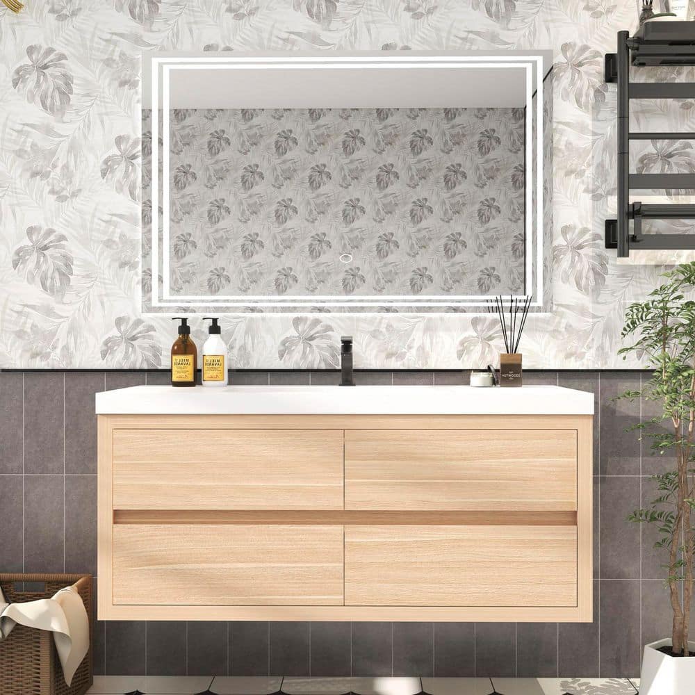 Louis 47 in. W x 20 in. D x 22 in. H Single Sink Floating Bath Vanity in Champagne Oak with White Acrylic Top price history on PriceWatchPro