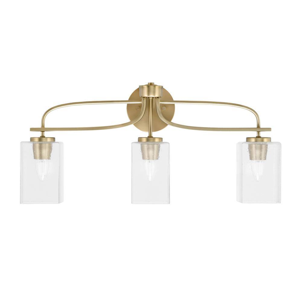 Olympia 25.75 in. 3-Light New Age Brass Vanity Light  Square Clear Bubble G
