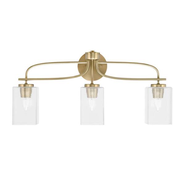 Unbranded Olympia 25.75 in. 3-Light New Age Brass Vanity Light  Square Clear Bubble Glass Shade