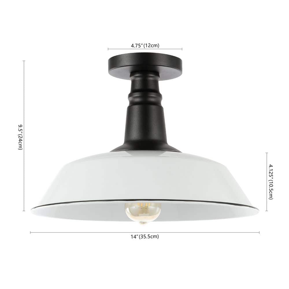 Camila Modern Farmhouse 14" White & Black Metal LED Flush Mount