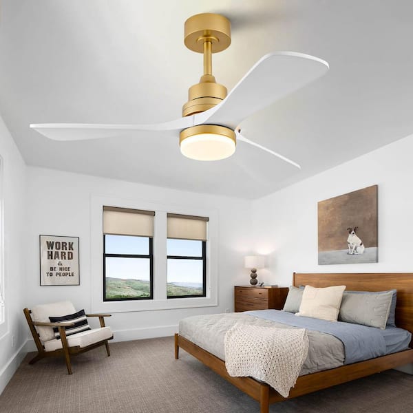 Modern 42 in. Indoor Gold 3 Solid Wood Blades Downrod Standard Ceiling Fan with Reversible DC Motor and Remote Included
