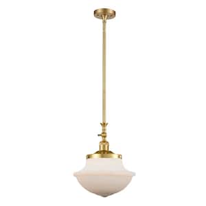 Oxford 1-Light Satin Gold Schoolhouse Pendant Light with Matte White Glass Shade