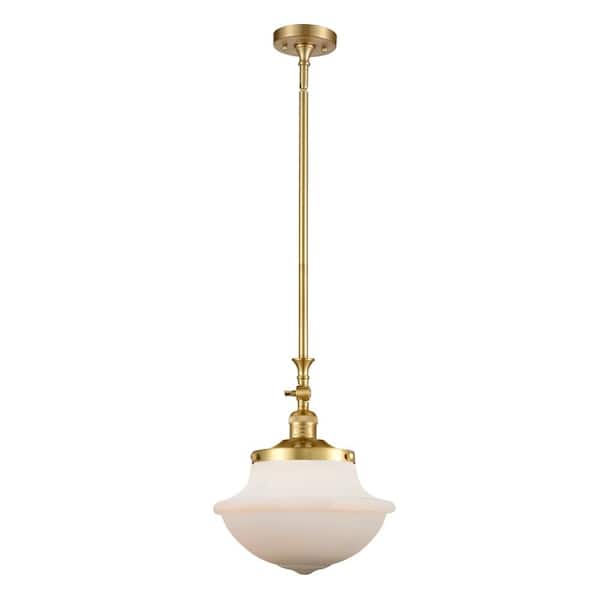 Innovations Oxford 1-Light Satin Gold Schoolhouse Pendant Light with Matte White Glass Shade