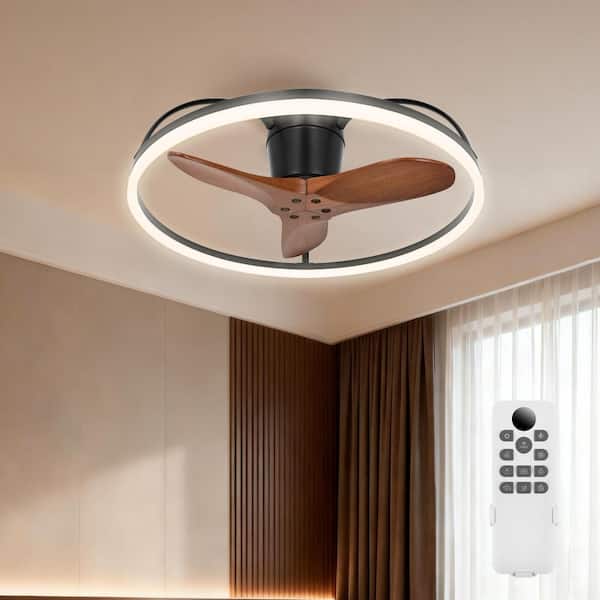 24 in. Brown Caged DC Motor Reversible Flush Mount Ceiling Fan with Remote Control 3000-6500K Dimmable