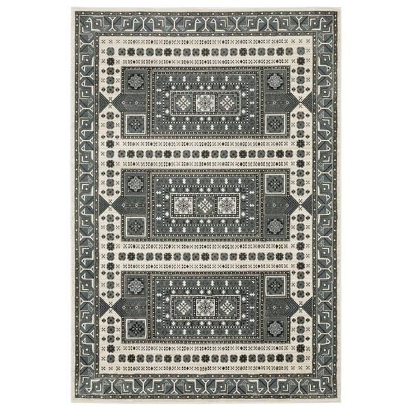 10 ft. x 13 ft. Gray, Blue Medallion Washable Area Rug