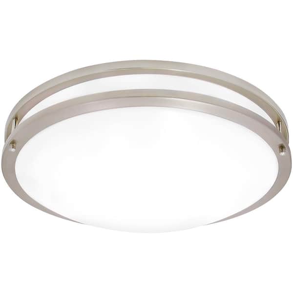 Maxxima 18 in. Satin Nickel Selectable LED Ceiling Flush Mount Fixture, 5 CCT 2700K-5000K, 2000 Lumens, Dimmable