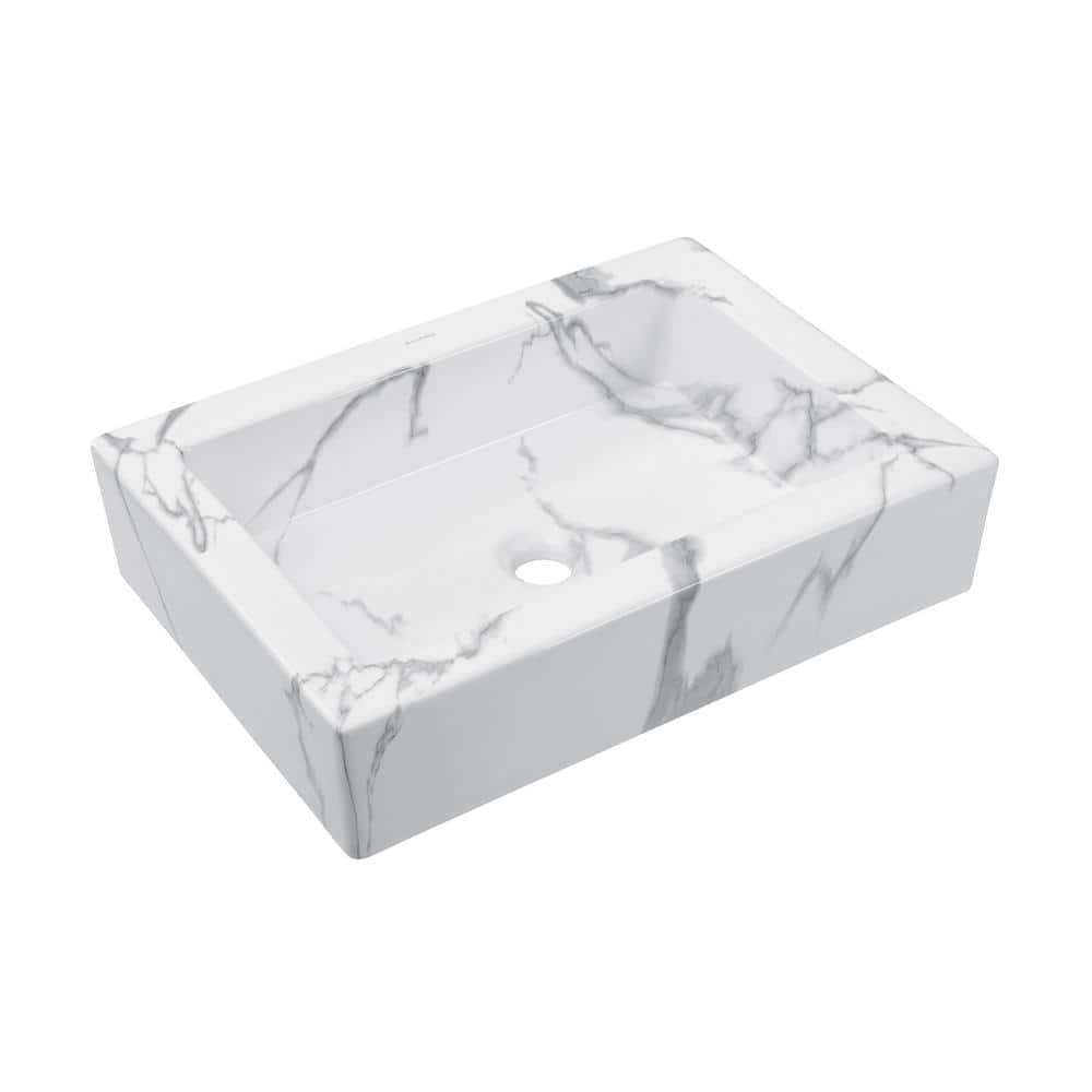Voltaire 22" White Marble Ceramic Vessel Sink