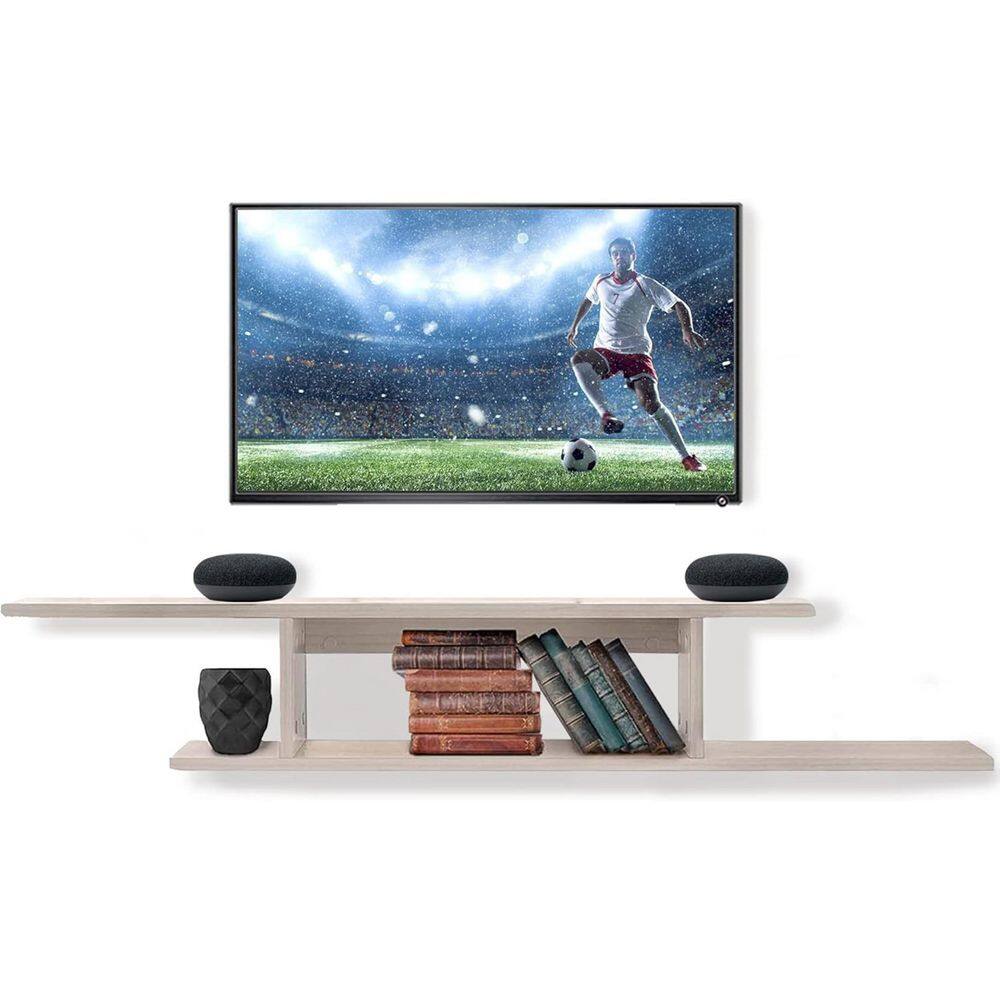 2-Tier 8.75 in. x 49.6 in. x 8.5 in. White Rubber Wood Asymmetrical Floatin