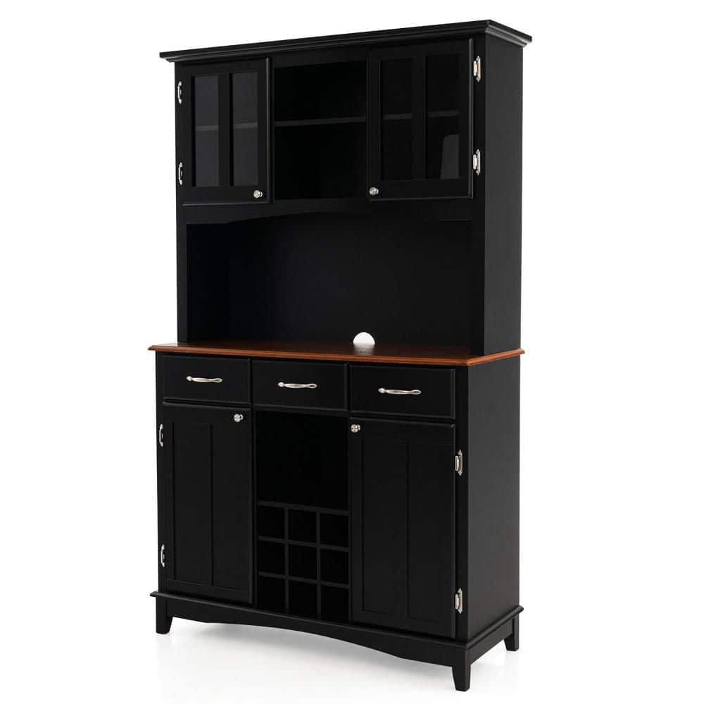 Buffet And Hutch Kitchen Storage Cabinet Cupboard w/ Wine Rack and Drawers Black
