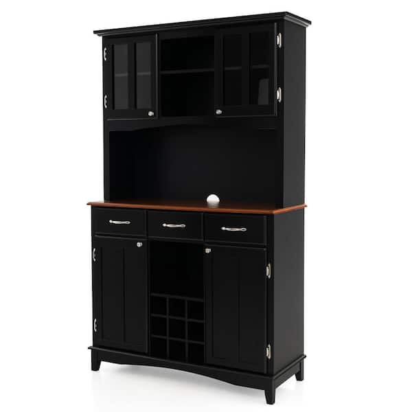 Buffet And Hutch Kitchen Storage Cabinet Cupboard w/ Wine Rack and Drawers Black