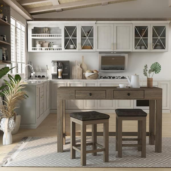 Cohasset 3-Piece Light Walnut and Gray Counter Height Dining Table Set