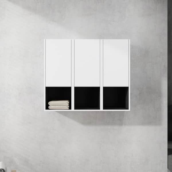 35.43 in. W x 9.81 in. D x 29.5 in. H Bathroom Storage Wall Cabinet in White with 3 Door Storages and Open Shelves