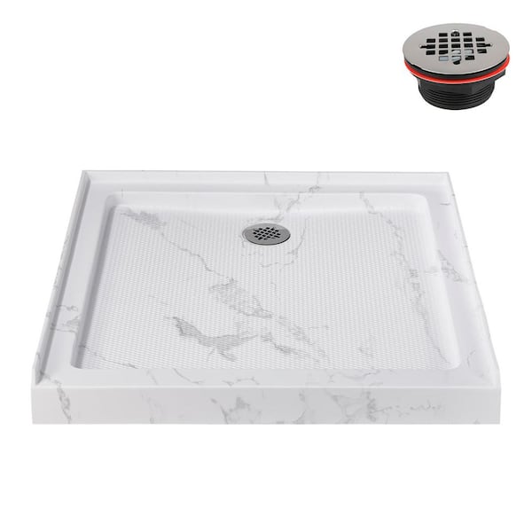 36 in. x 36 in. Alcove Acrylic Shower Pan Base in Matte Marble with Center Drain Included