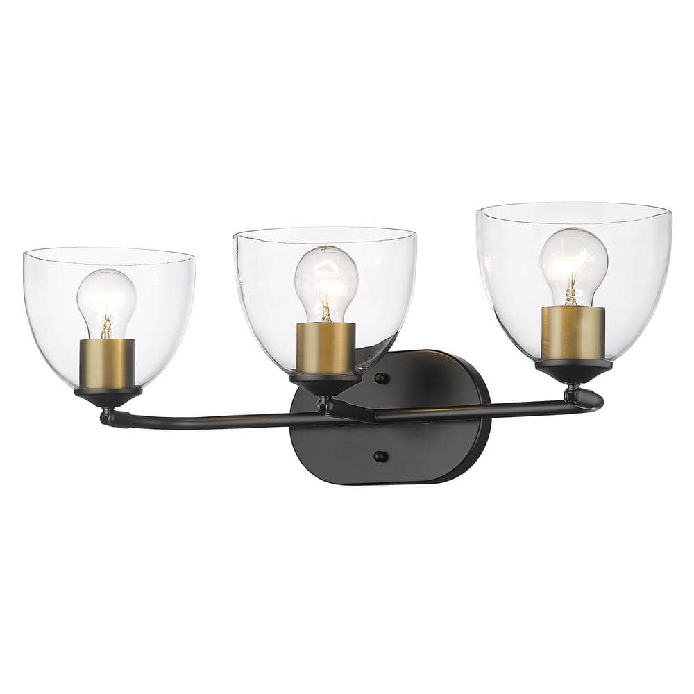Golden Lighting Roxie 24.63 in. 3-Light Matte Black Clear Glass Bath Vanity Light -  6958-BA3 BLK-BCB-CLR