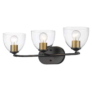 Golden Lighting Homestead 3-Light Black Bath Vanity with Clear Glass ...