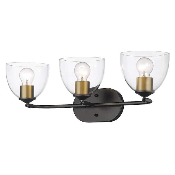 Golden Lighting Roxie 24.63 in. 3-Light Matte Black Clear Glass Bath Vanity Light