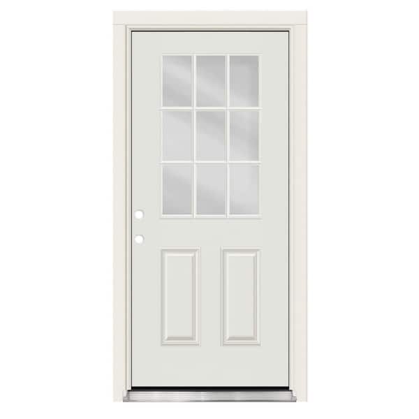 Reliant 36 in. x 80 in. 1/2 Lite 9Lite Clear Glass RHIS Unfinished White Fiberglass Prehung Front Door w/Brickmold
