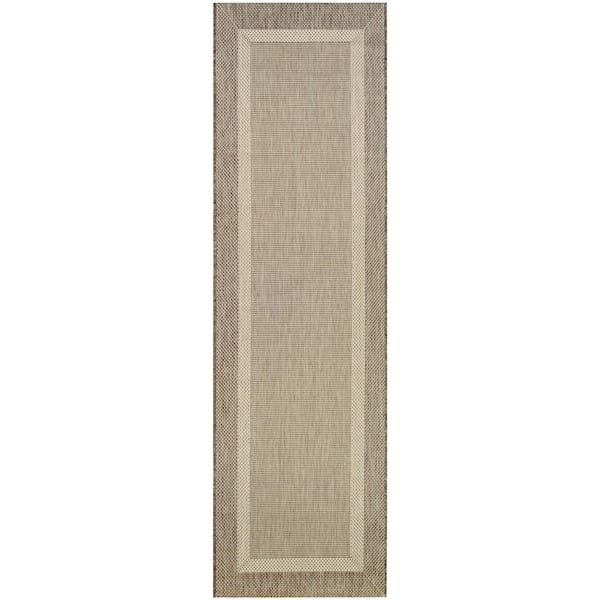 Recife Stria Texture Natural-Coffee 2 ft. x 8 ft. Indoor/Outdoor Runner Rug