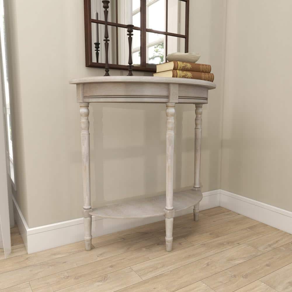 Charming Light Brown Demilune Console Table with Storage Shelf