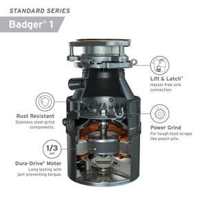 Badger 1 W/C 1/3 HP Continuous Feed Kitchen Garbage Disposal with Power Cord, Standard Series