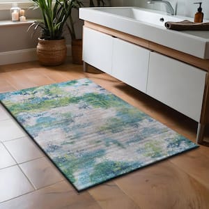 Ocean Abstract Teal 2 ft. x 3 ft. Non-Slip Rubber Back Indoor Area Rug