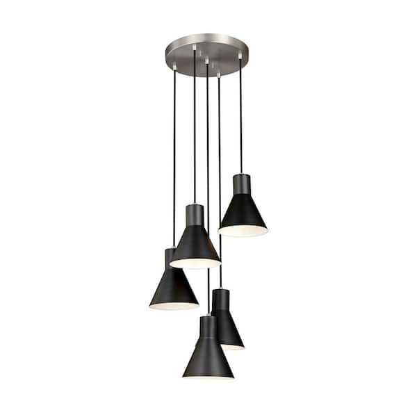 Generation Lighting Towner 5-Light Black Shade with Brushed Nickel Accents Cluster Pendant