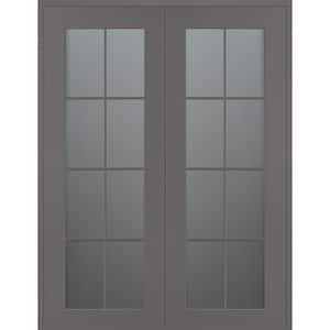 Vona 8-Lite 64 in. x 80 in. Both Active 8-Lite Frosted Glass Gray Matte Wood Composite Double Prehung Interior Door