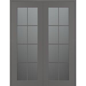 Vana 8-Lite 64 in. x 96 in. Both Active 8-Lite Frosted Glass Gray Matte Wood Composite Double Prehung Interior Door