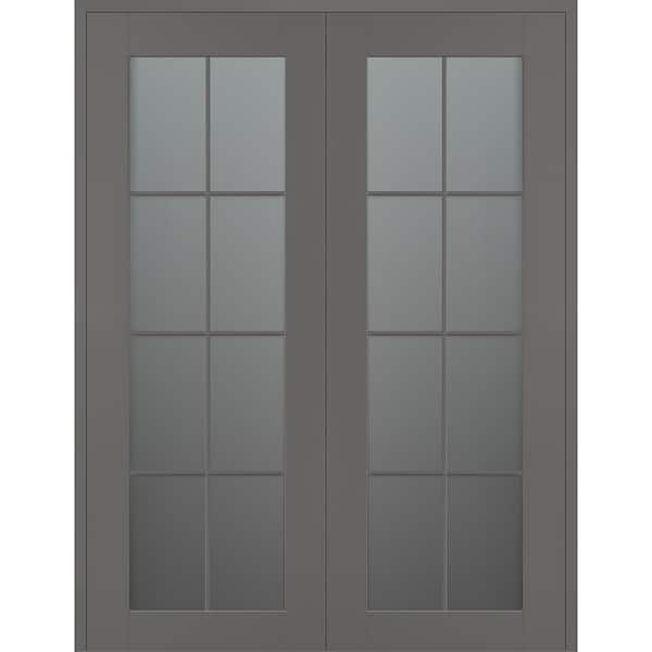 Belldinni Vona 8-Lite 48 in. x 80 in. Both Active 8-Lite Frosted Glass Gray Matte Wood Composite Double Prehung Interior Door