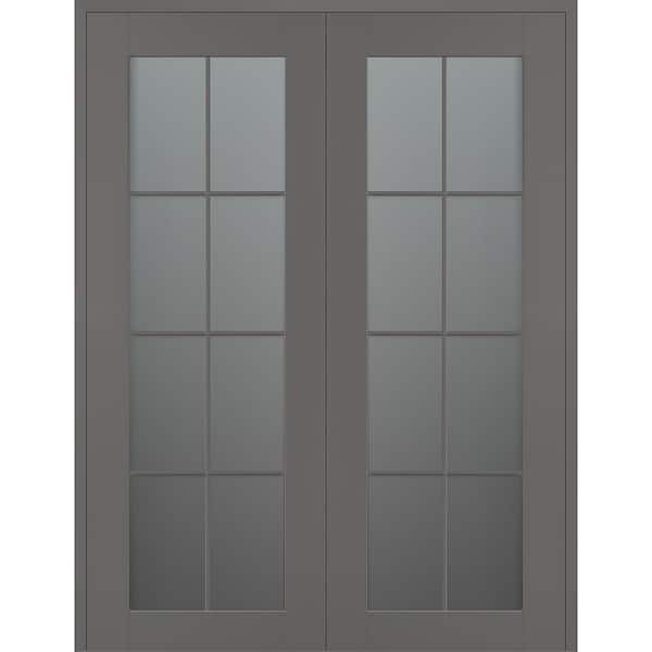 Belldinni Vana 8-Lite 60 in. x 96 in. Both Active 8-Lite Frosted Glass Gray Matte Wood Composite Double Prehung Interior Door