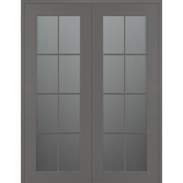 Belldinni Vana 8-Lite 72 in. x 96 in. Both Active 8-Lite Frosted Glass Gray Matte Wood Composite Double Prehung Interior Door