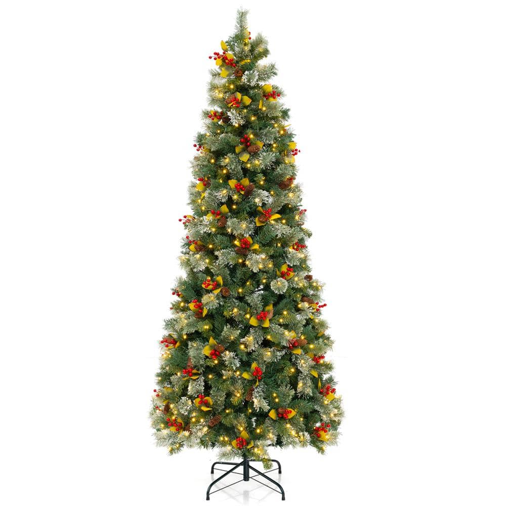 Costway 7.5 ft. Green PreLit Artificial Christmas Tree with 1096 Branch Tips 460 Warm White LED Lights