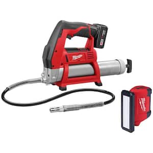 M12 12-Volt Lithium-Ion Cordless Grease Gun Kit with One 3.0 Ah Battery, Charger and Tool Bag w/M12 ROVER Service Light