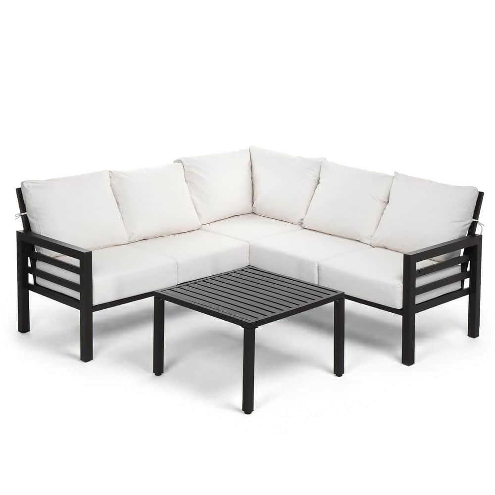 L-Shaped Metal Outdoor Conversation Sofa Sectional Set with Polyester Cushions price history on PriceWatchPro