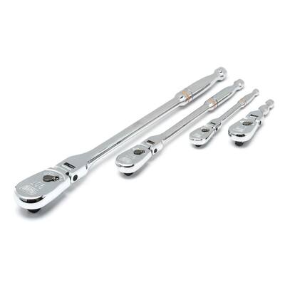 1/4 in., 3/8 in. and 1/2 in. Drive 90-Tooth Flex-Head Teardrop Ratchet Set (4-Piece)