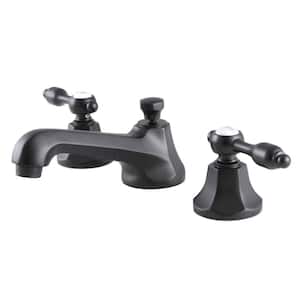 Tudor 2-Handle 8 in. Widespread Bathroom Faucets with Brass Pop-Up in Matte Black