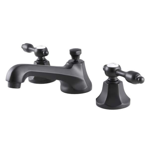 Kingston Brass Tudor 2-Handle 8 in. Widespread Bathroom Faucets with Brass Pop-Up in Matte Black