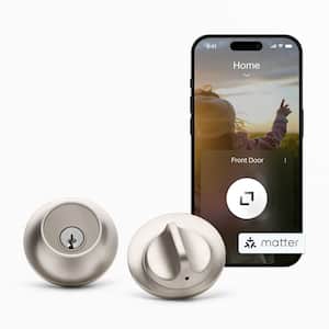 Lock (Matter) Satin Nickel Matter-Over-Thread Smart Lock Single Cylinder Deadbolt with Apple Home Key