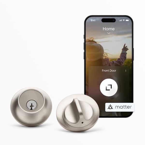 Lock (Matter) Satin Nickel Matter-Over-Thread Smart Lock Single Cylinder Deadbolt  with Apple Home Key
