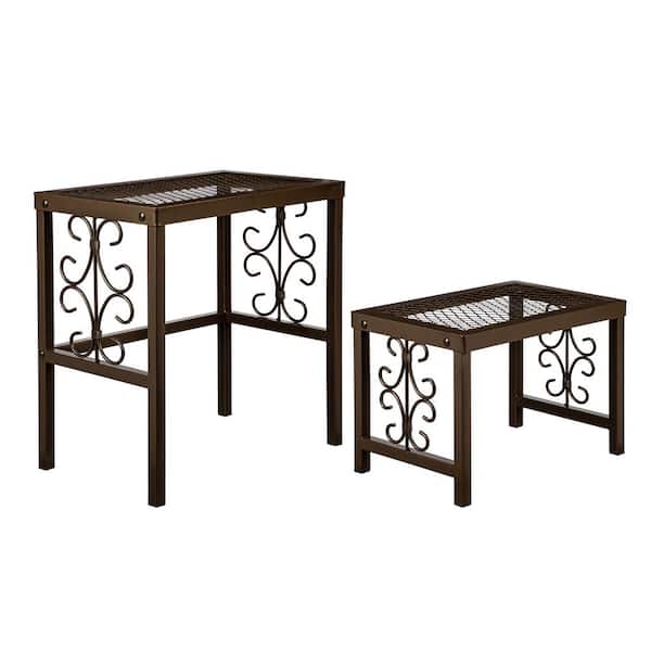 18 in. x 12 in. x 8 in. Indoor/Outdoor Brown Metal Montebello Plant Stand, Set of 2