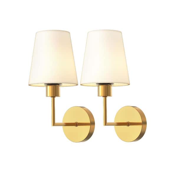 6 in. 1-Light (Set of 2) Gold Rechargeable Wall Sconces with Remote, 9-Color Dimmable Wireless Wall Lights
