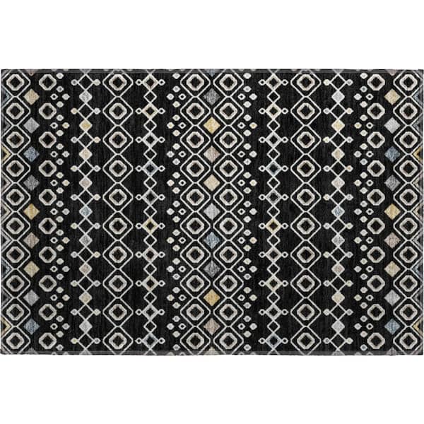 Addison Rugs Mayfield Premium Machine Washable Abstract AMF938 Black 2 ft. x 3 ft. Area Rug