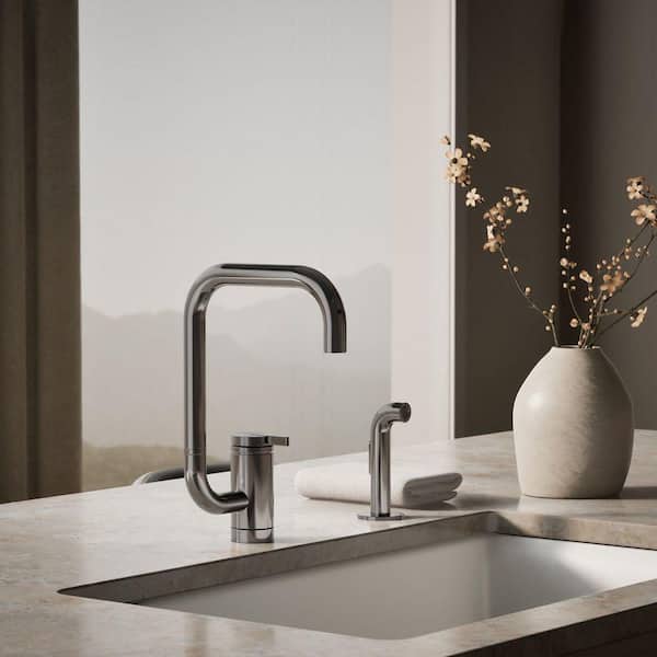 Components 1 Handle Deck Mount Standard Kitchen Faucet in Vibrant Titanium