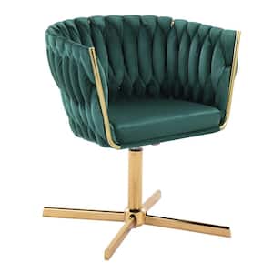 Braided Renee Green Velvet and Gold Metal Arm Chair with Swivel