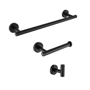 3-Piece Bath Hardware Set with 12 in. Towel Bar, Toilet Paper Holder and Towel Hook in Matte Black