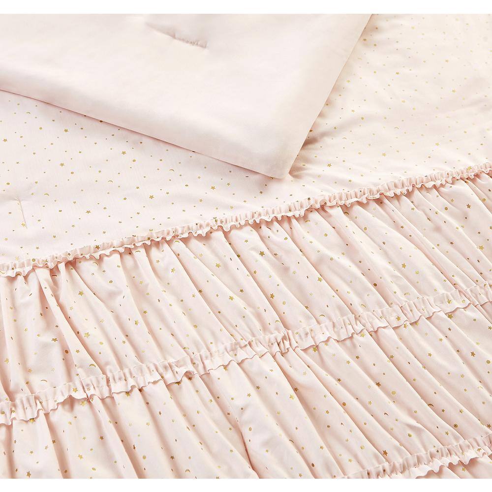 Blush Microfiber Full Reversible Comforter Set with Decorative Pillows