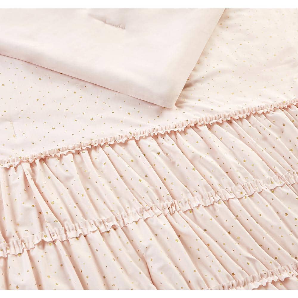 Blush Microfiber Twin Comforter Set with Decorative Pillows
