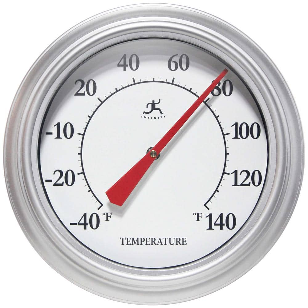 Infinity Instruments 12-Inch Round Analog Outdoor Patio Thermometer, Silver