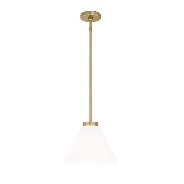 Wynridge 12 in. Plug and Play 1-Light Lacquered Brass Pendant Light with SkyPlug